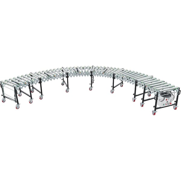 Global Industrial Powered Flexible Roller Conveyor, 9'L, 19'L, 24W Steel Rollers 298711 - main